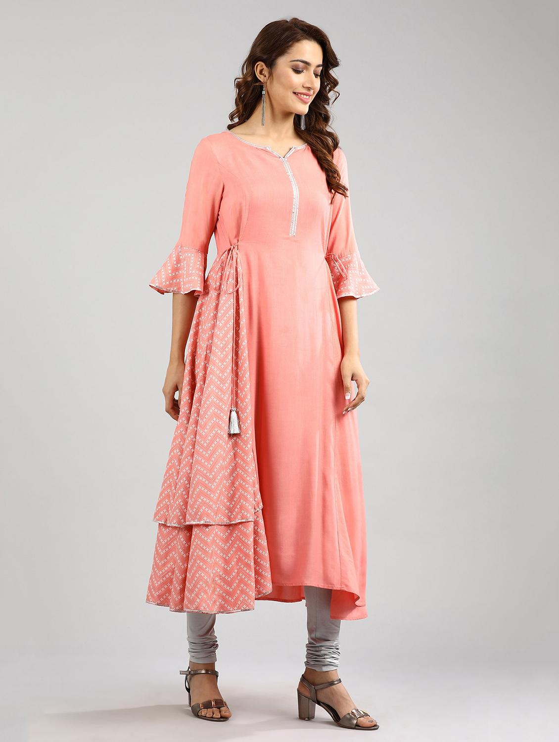 orange solid flared kurta - 17985056 - Zoom Image - 2
