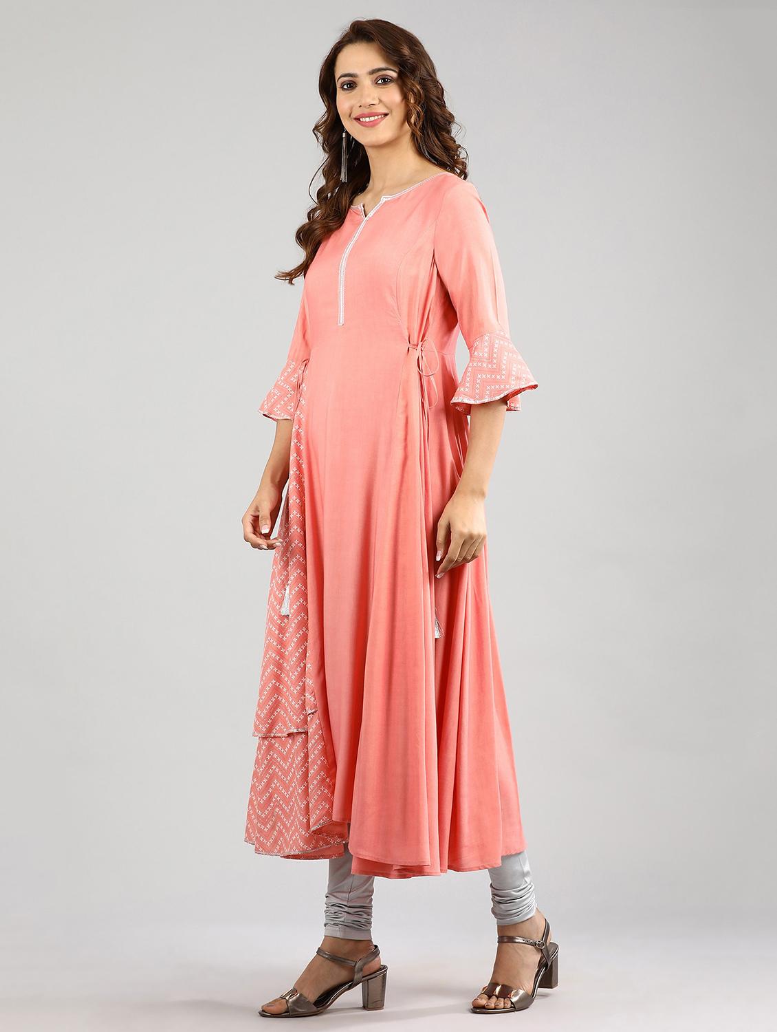 orange solid flared kurta - 17985056 - Zoom Image - 4