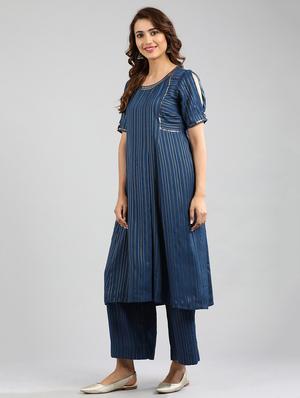 blue printed a-line kurta - 17985073 - Standard Image - 3