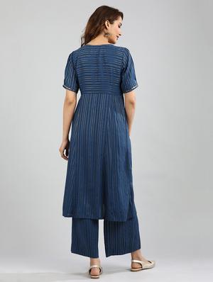 blue printed a-line kurta - 17985073 - Standard Image - 5