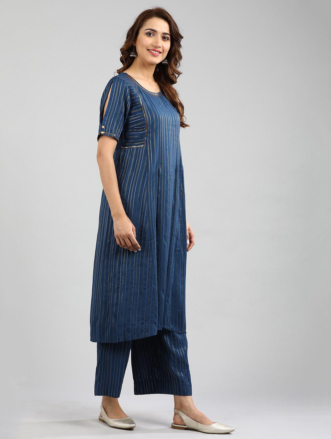blue printed a-line kurta - 17985073 - Zoom Image - 2