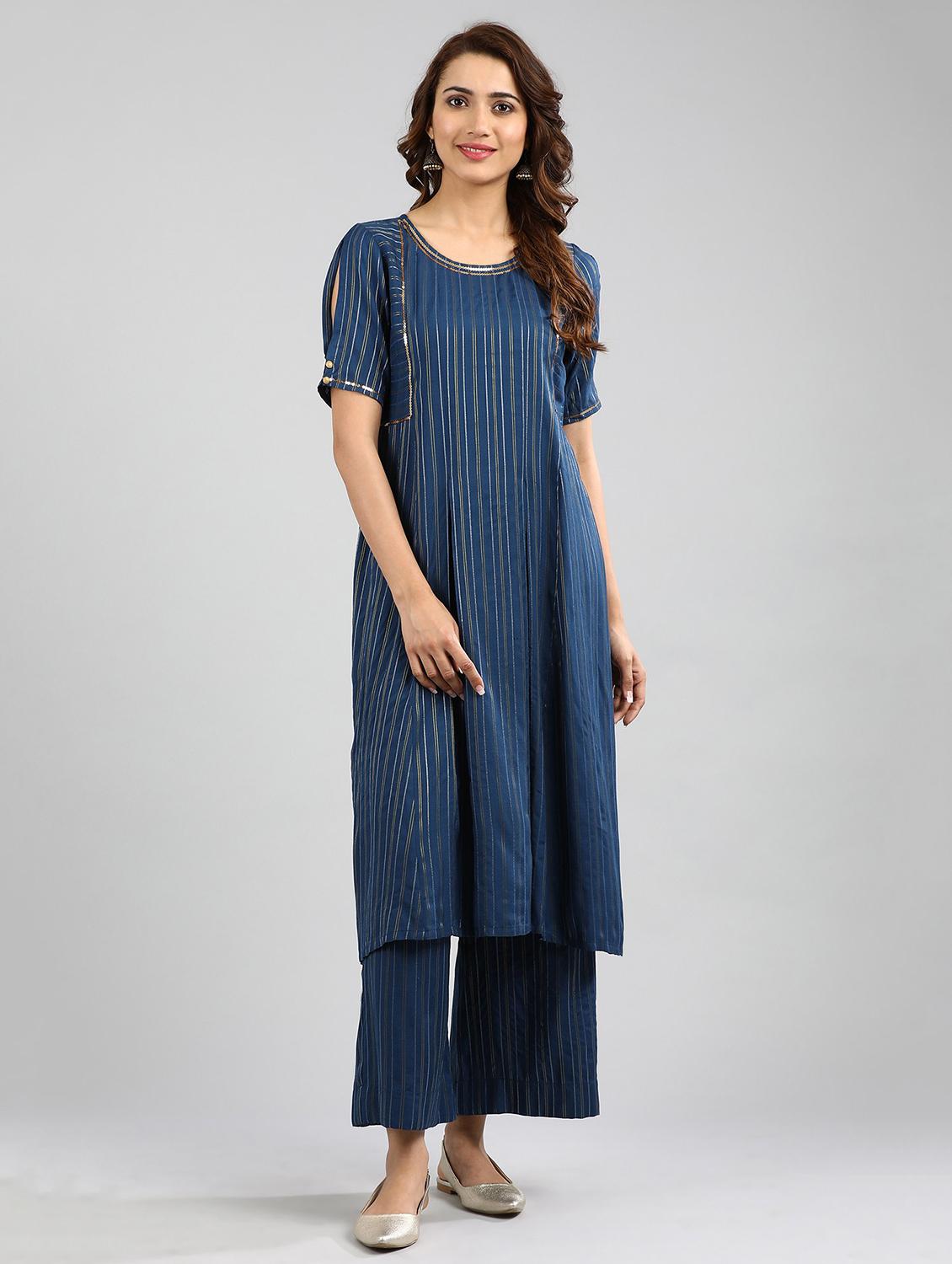 blue printed a-line kurta - 17985073 - Zoom Image - 4