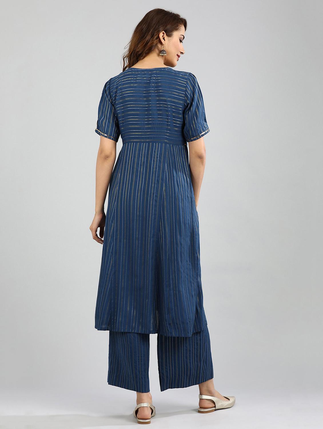 blue printed a-line kurta - 17985073 - Zoom Image - 5