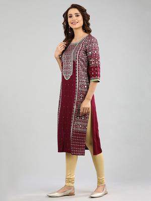 pink printed straight kurta - 17985080 - Standard Image - 2