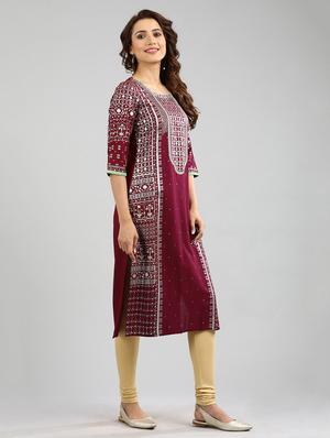 pink printed straight kurta - 17985080 - Standard Image - 3