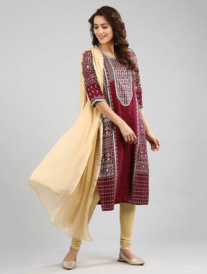 pink printed straight kurta - 17985080 - Standard Image - 4