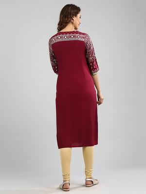 pink printed straight kurta - 17985080 - Standard Image - 5