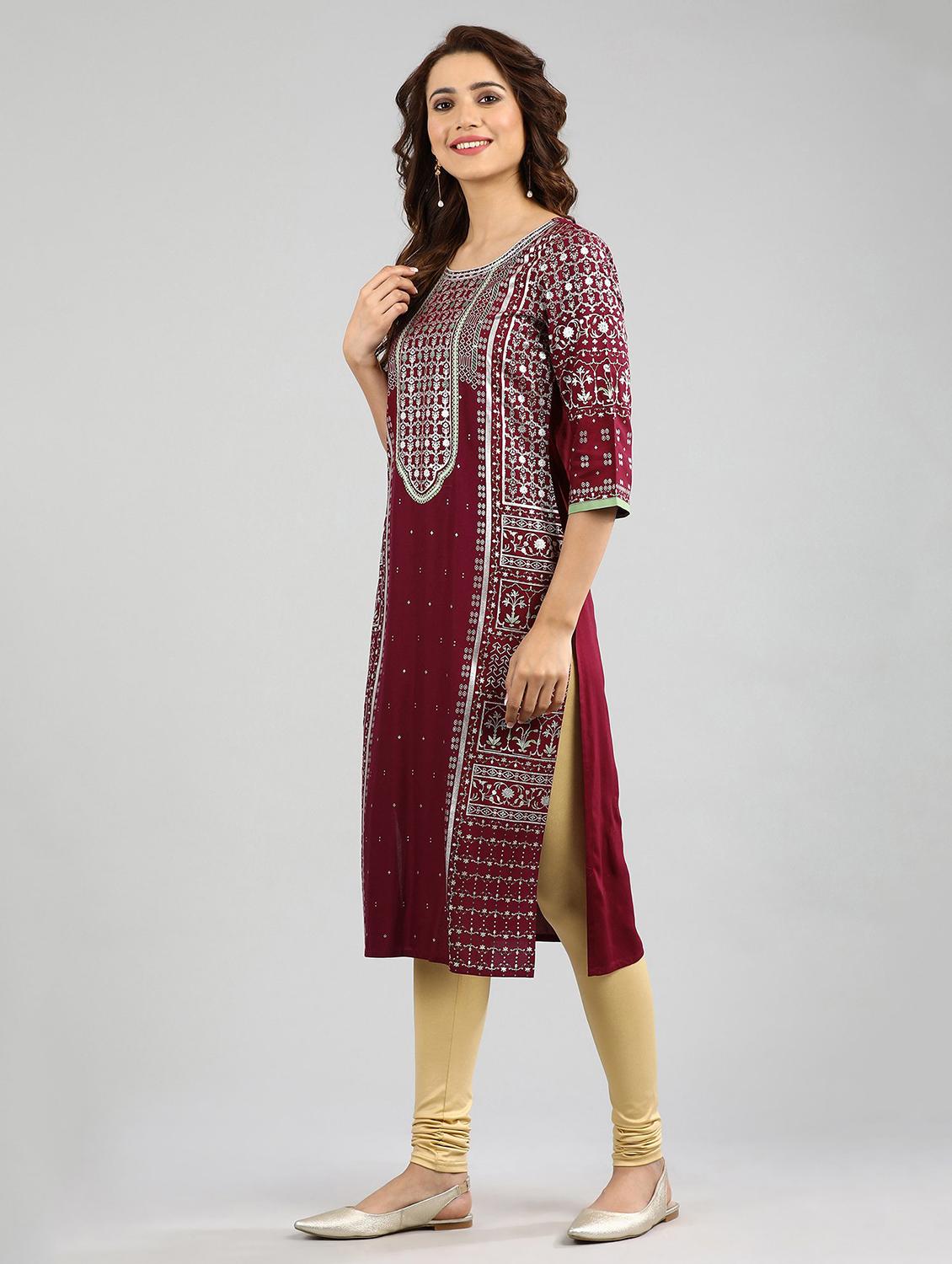 pink printed straight kurta - 17985080 - Zoom Image - 2