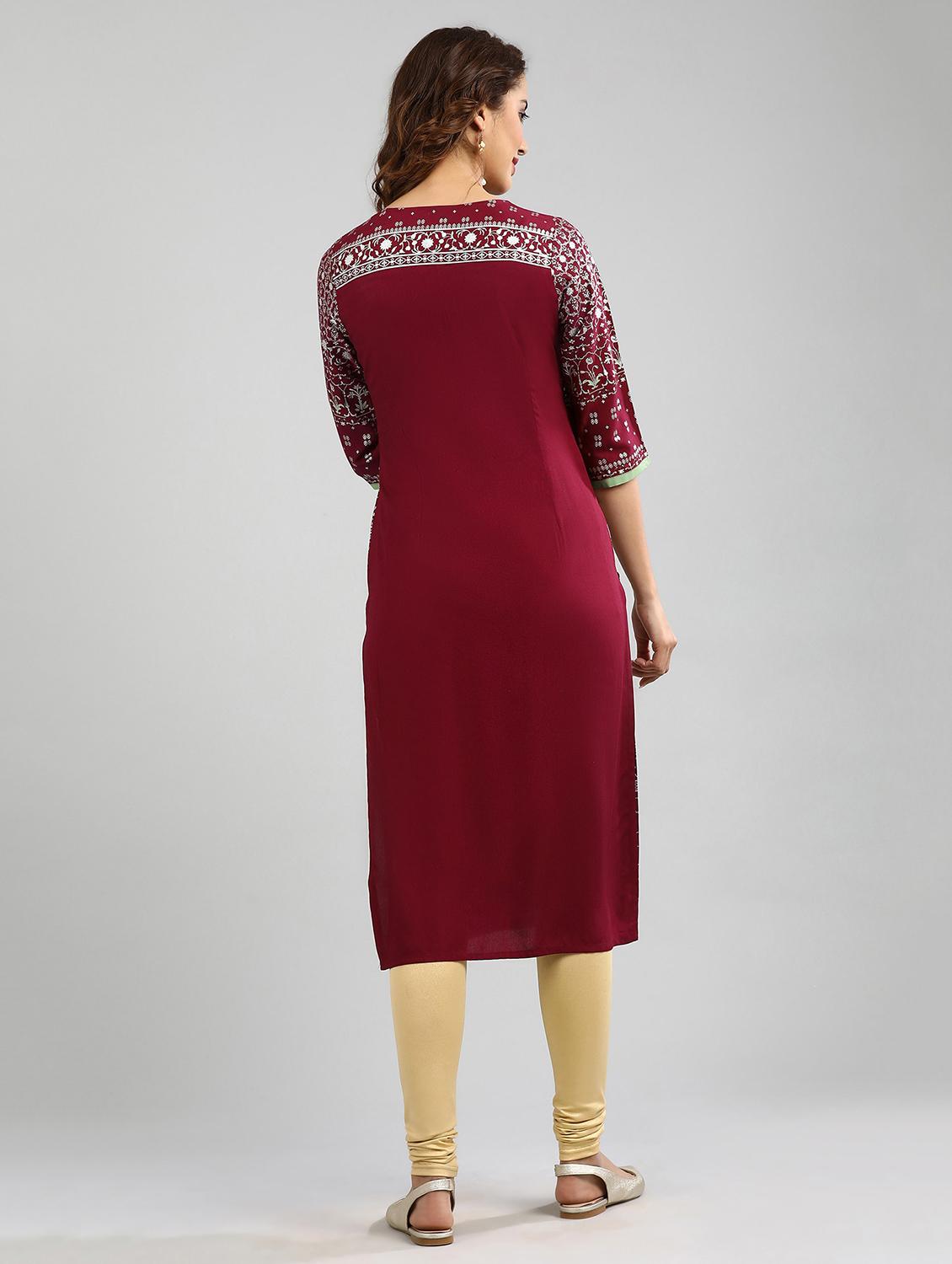 pink printed straight kurta - 17985080 - Zoom Image - 5