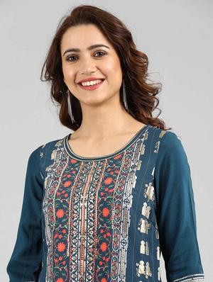 blue printed a-line kurta - 17985290 - Standard Image - 6
