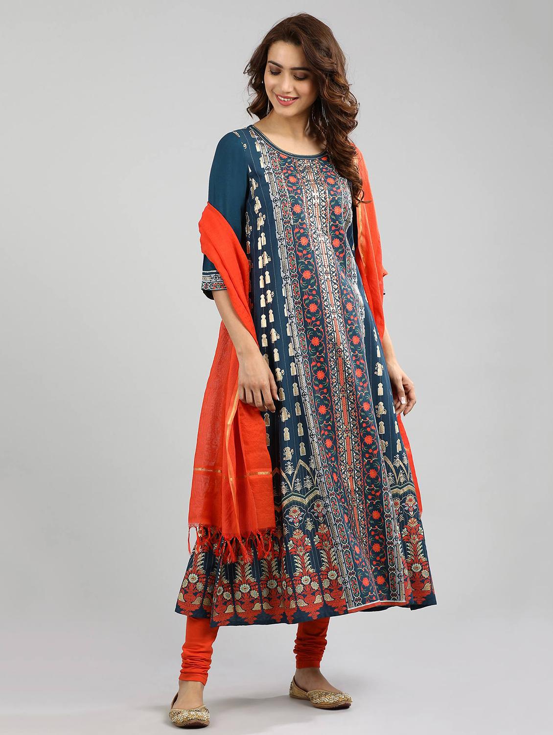 blue printed a-line kurta - 17985290 - Zoom Image - 3
