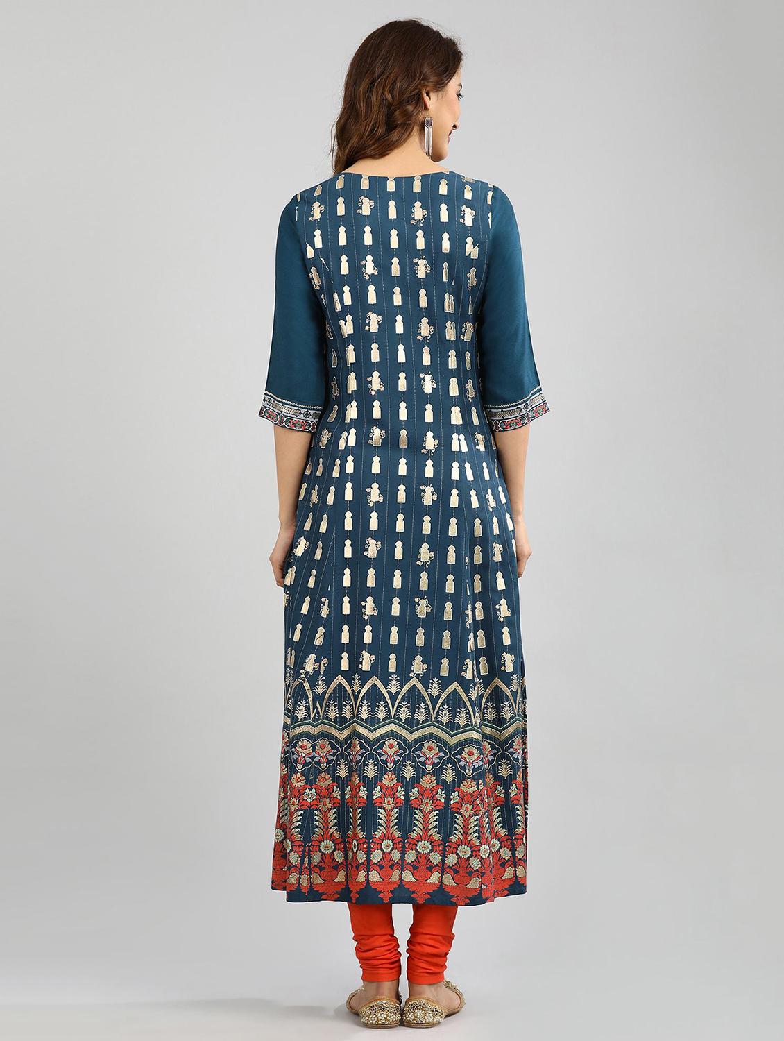 blue printed a-line kurta - 17985290 - Zoom Image - 5