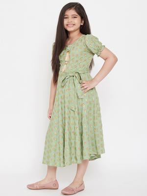 green printed frock - 17985816 - Standard Image - 2