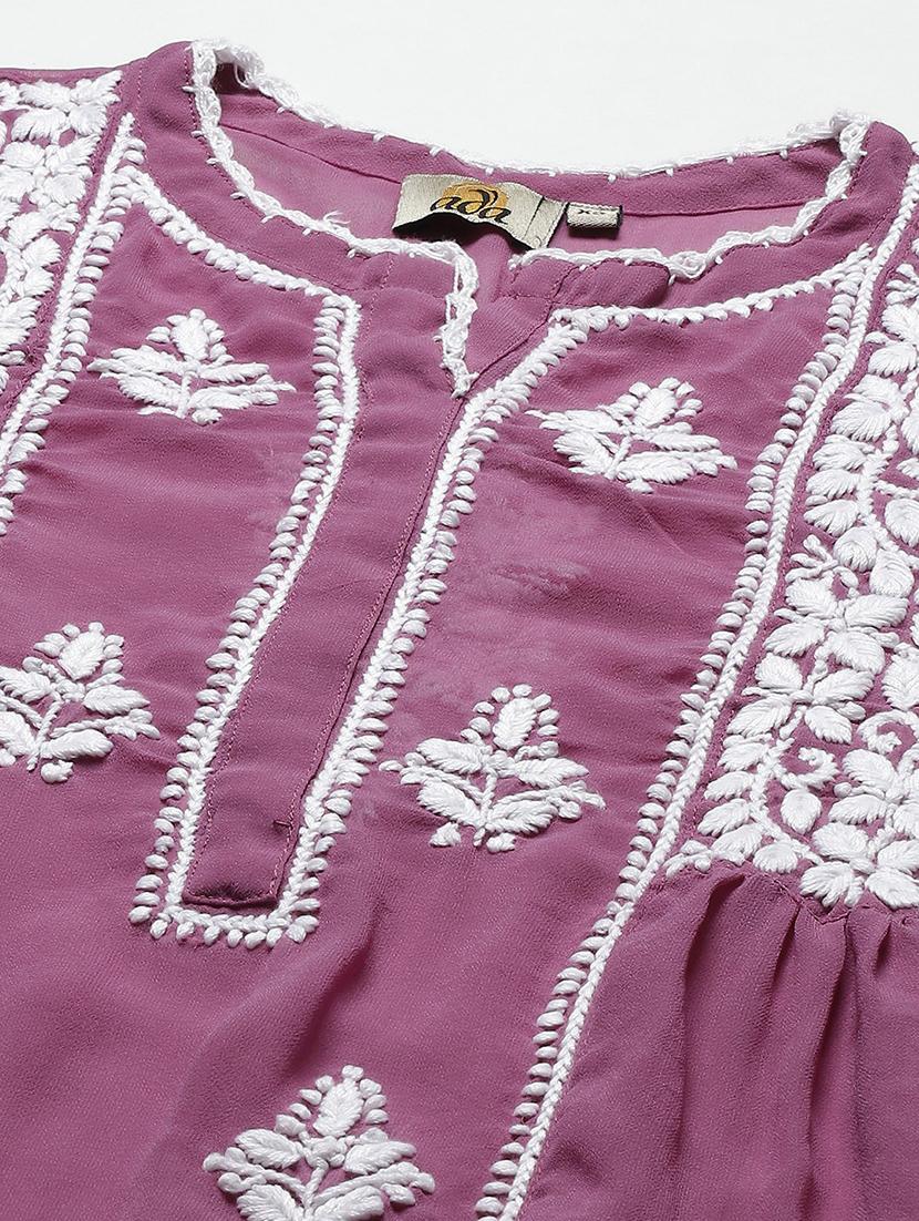 ada hand-embroidered chikankari purple a-line kurti - 17989381 - Zoom Image - 5