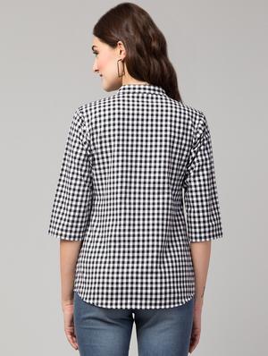 mandarin neck checkered tunic - 17994682 - Standard Image - 3