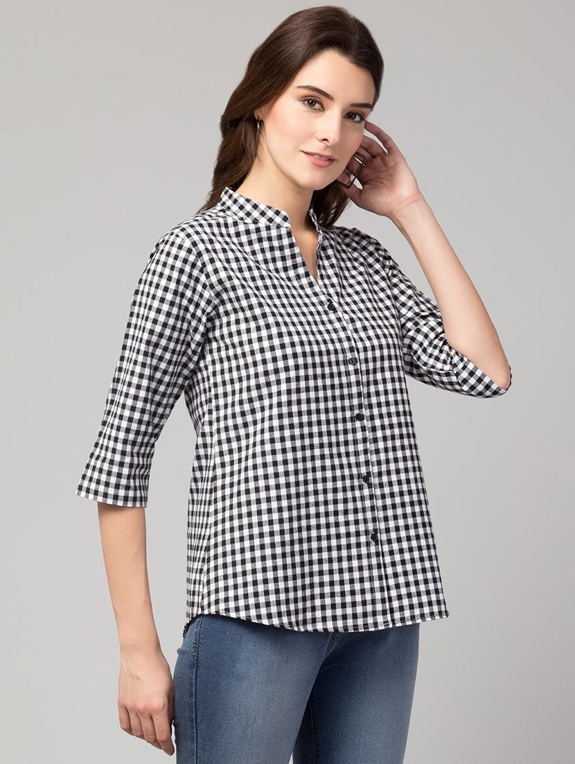 mandarin neck checkered tunic - 17994682 - Zoom Image - 2