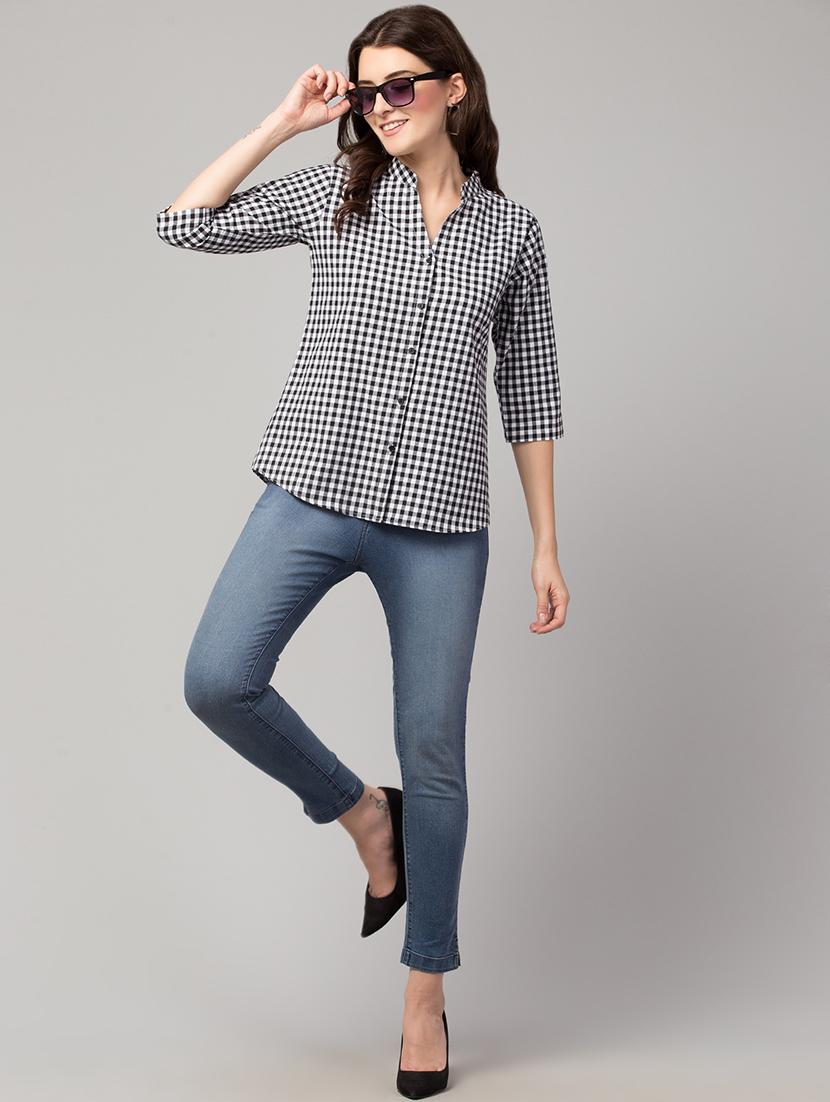 mandarin neck checkered tunic - 17994682 - Zoom Image - 4