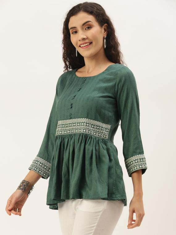 round neck printed peplum top - 17995065 - Zoom Image - 2