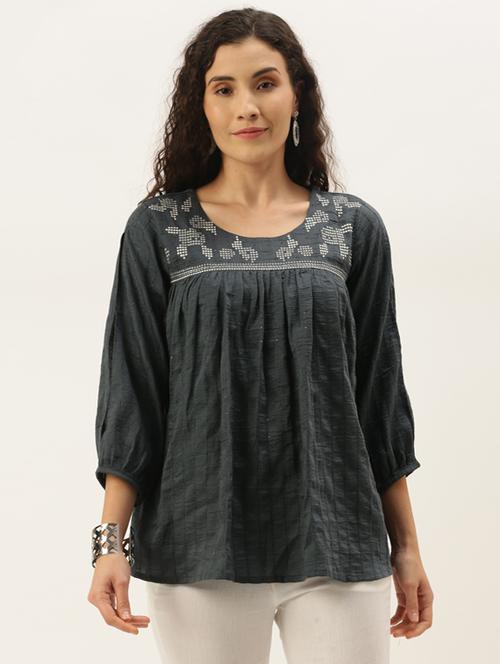 slit sleeved embroidered detail top - 17995066 - Standard Image - 1