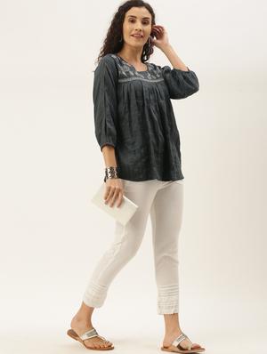 slit sleeved embroidered detail top - 17995066 - Standard Image - 4