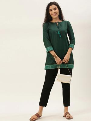 tie up neck embroidered detail tunic - 17995072 - Standard Image - 4