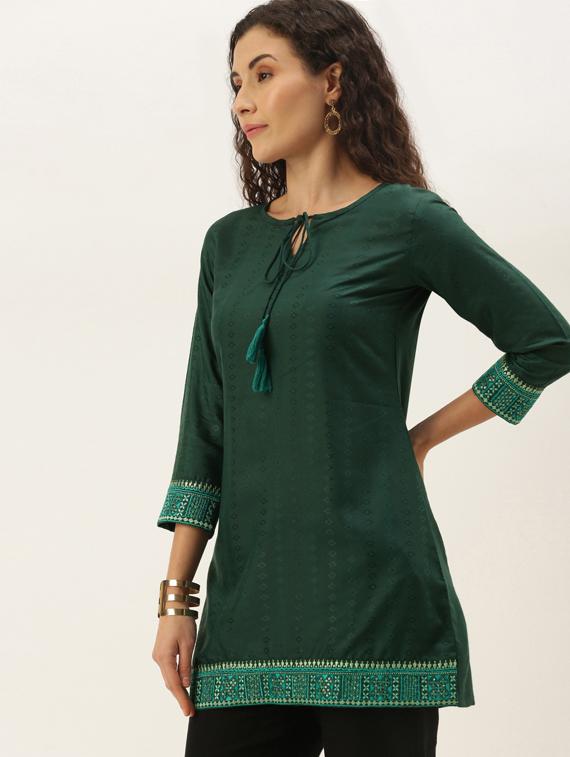 tie up neck embroidered detail tunic - 17995072 - Zoom Image - 2