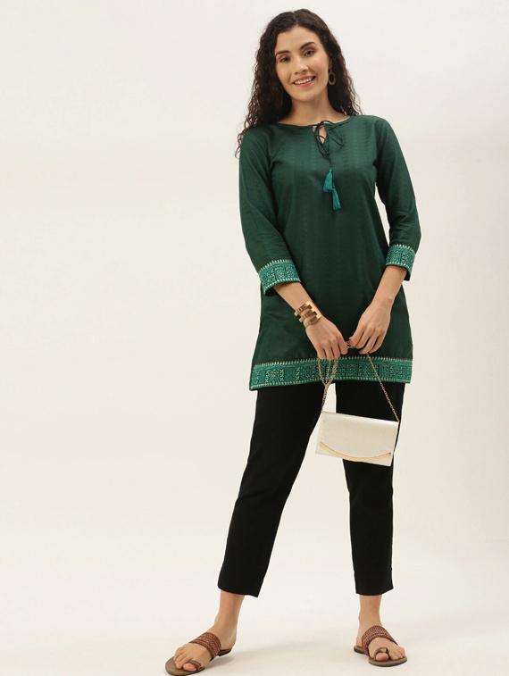 tie up neck embroidered detail tunic - 17995072 - Zoom Image - 4