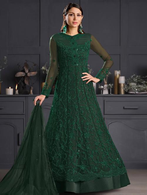 green net anarkali suits semistitched suit - 17995616 - Standard Image - 1