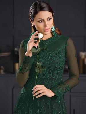 green net anarkali suits semistitched suit - 17995616 - Standard Image - 3