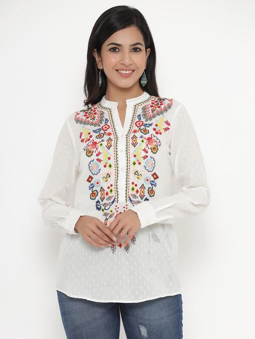 mandarin neck embroidered tunic - 17995665 - Standard Image - 1