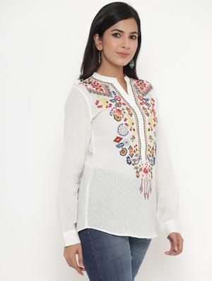 mandarin neck embroidered tunic - 17995665 - Standard Image - 2