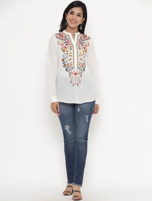 mandarin neck embroidered tunic - 17995665 - Standard Image - 4