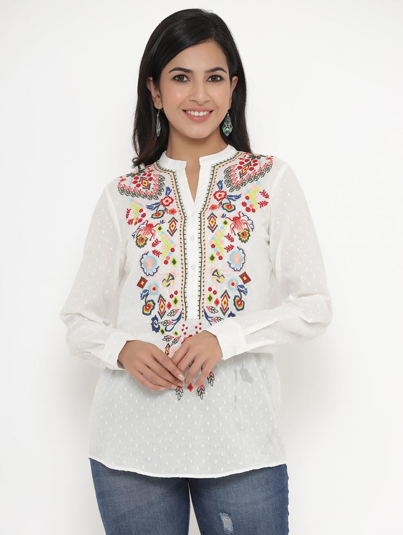 mandarin neck embroidered tunic - 17995665 - Zoom Image - 1
