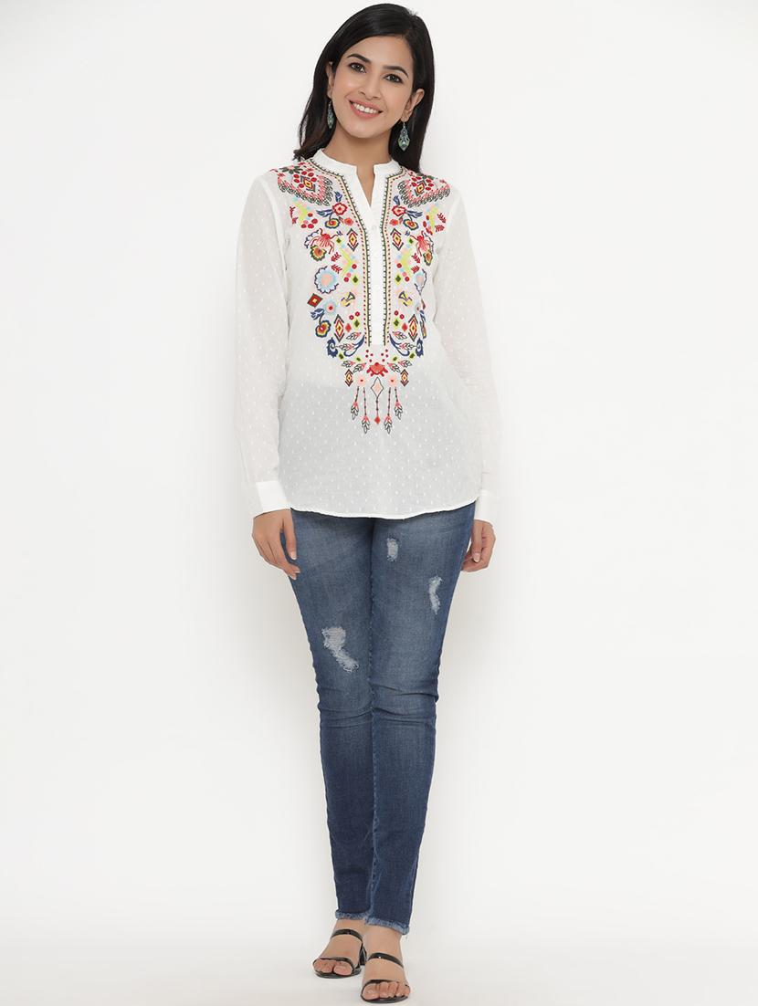 mandarin neck embroidered tunic - 17995665 - Zoom Image - 4