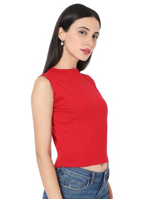 round neck sleeveless solid crop top - 17995740 - Standard Image - 2