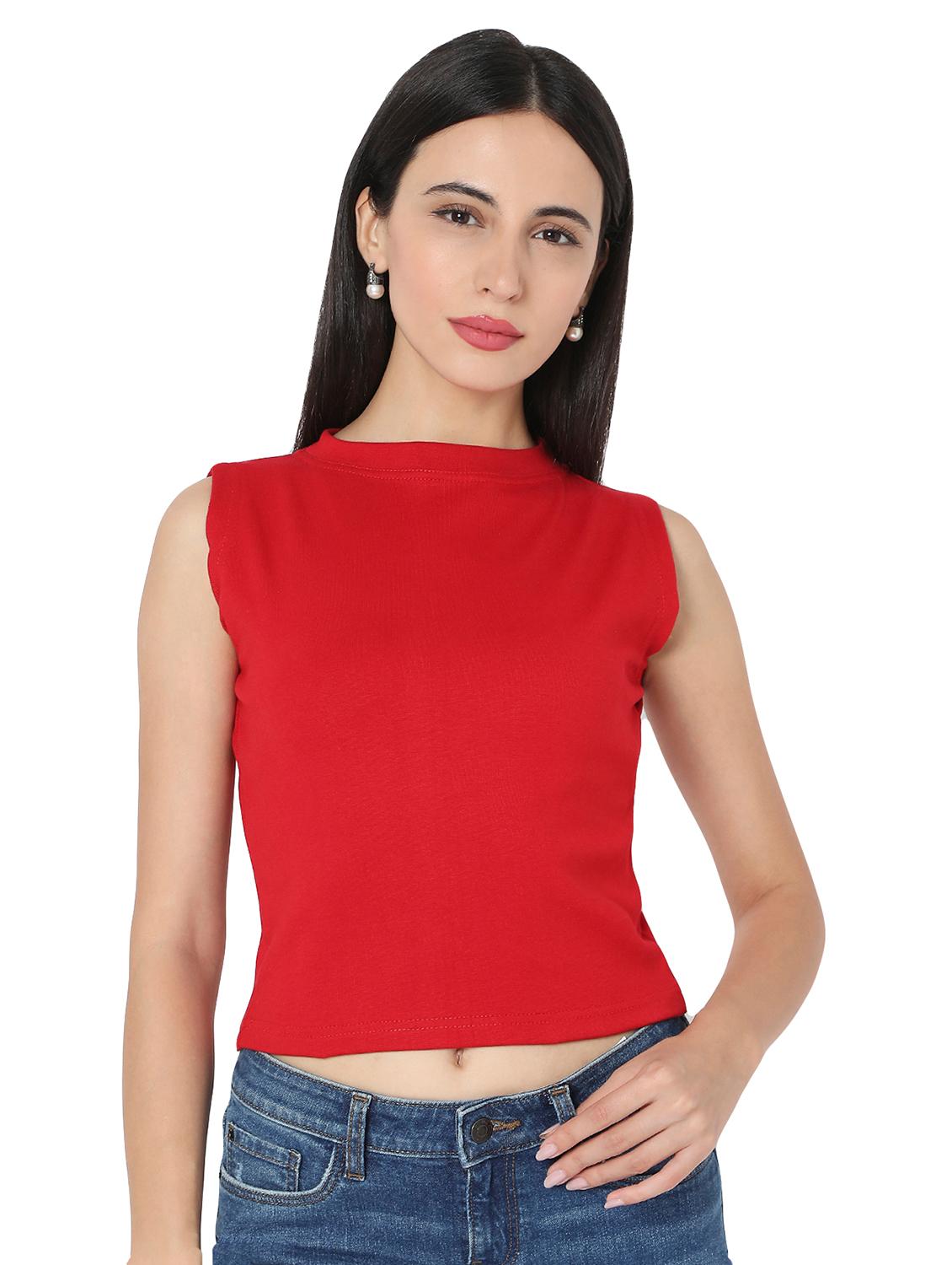 round neck sleeveless solid crop top - 17995740 - Zoom Image - 1