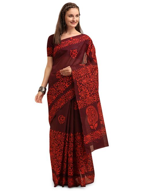 block printed saree with blouse - 17996068 - Standard Image - 1