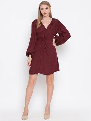 v-neck striped a-line dress - 17996871 - Standard Image - 4