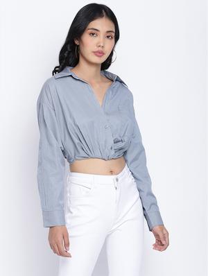 long sleeved striped crop shirt - 17996880 - Standard Image - 2