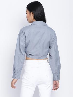 long sleeved striped crop shirt - 17996880 - Standard Image - 3