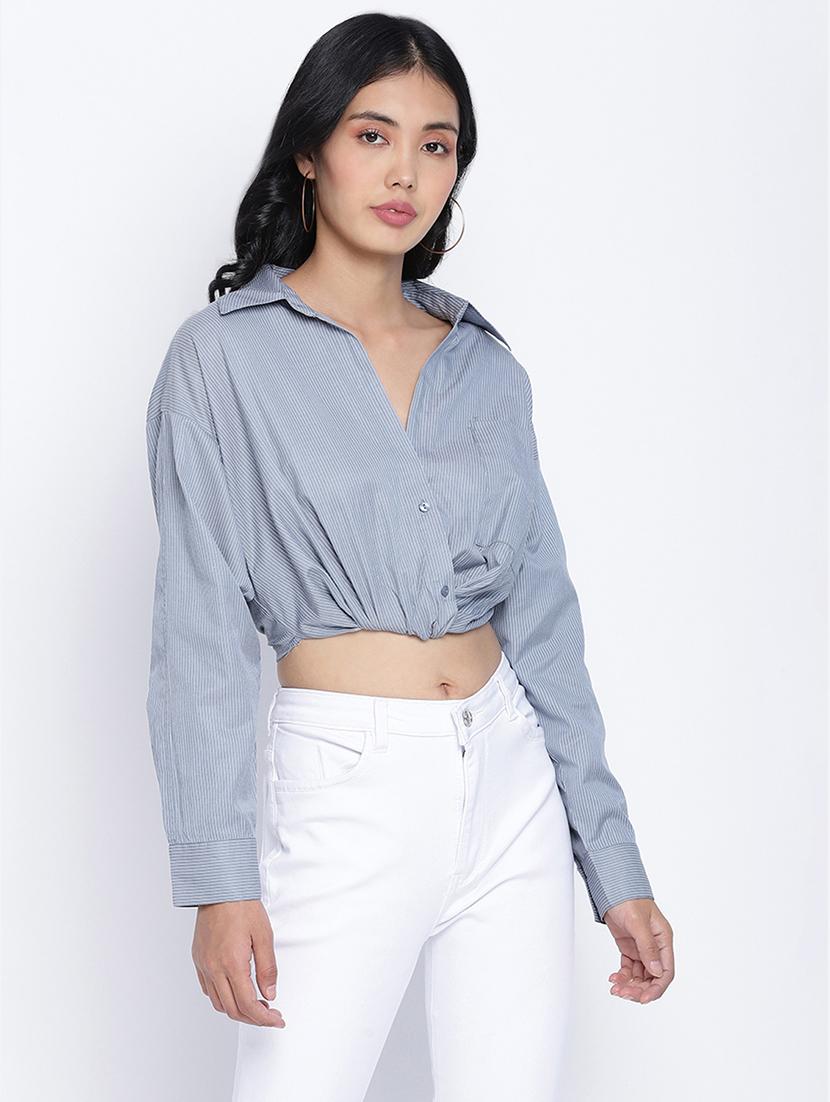 long sleeved striped crop shirt - 17996880 - Zoom Image - 2