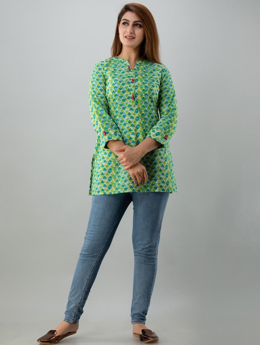 mandarin neck printed tunic - 17996932 - Zoom Image - 4
