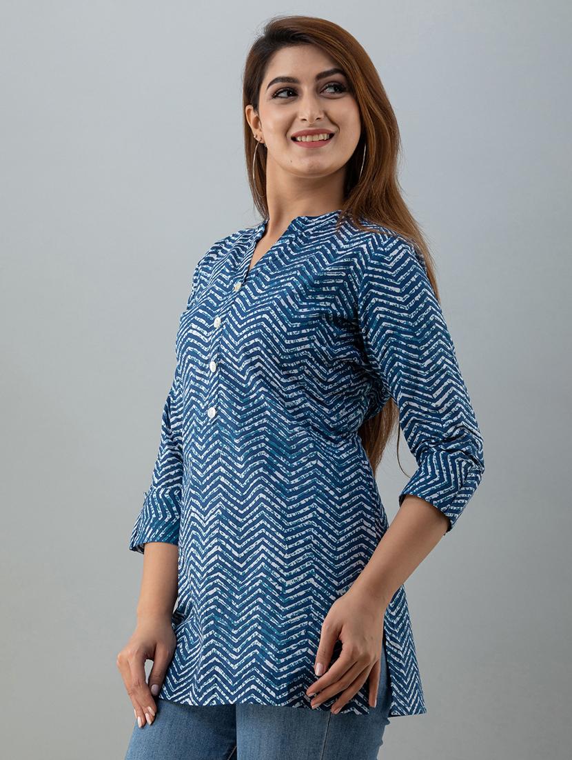 mandarin neck printed tunic - 17996934 - Zoom Image - 2