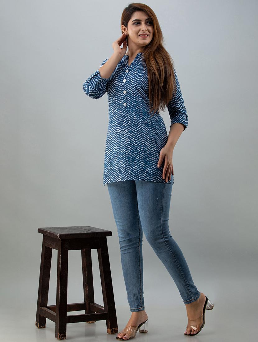 mandarin neck printed tunic - 17996934 - Zoom Image - 4