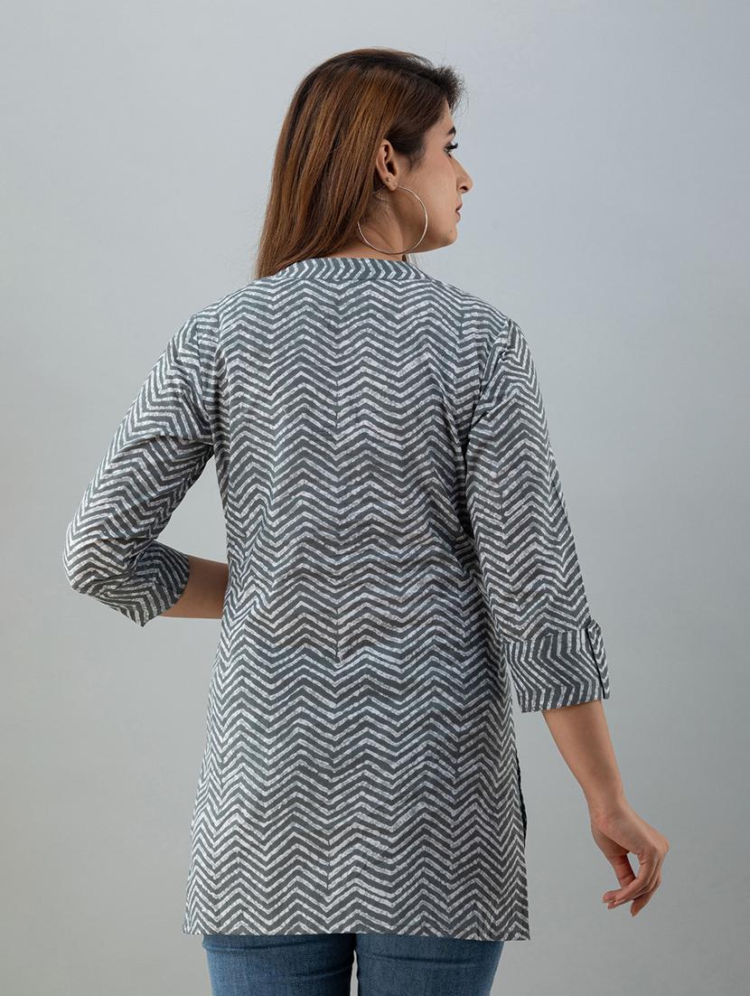 mandarin neck printed tunic - 17996935 - Zoom Image - 3