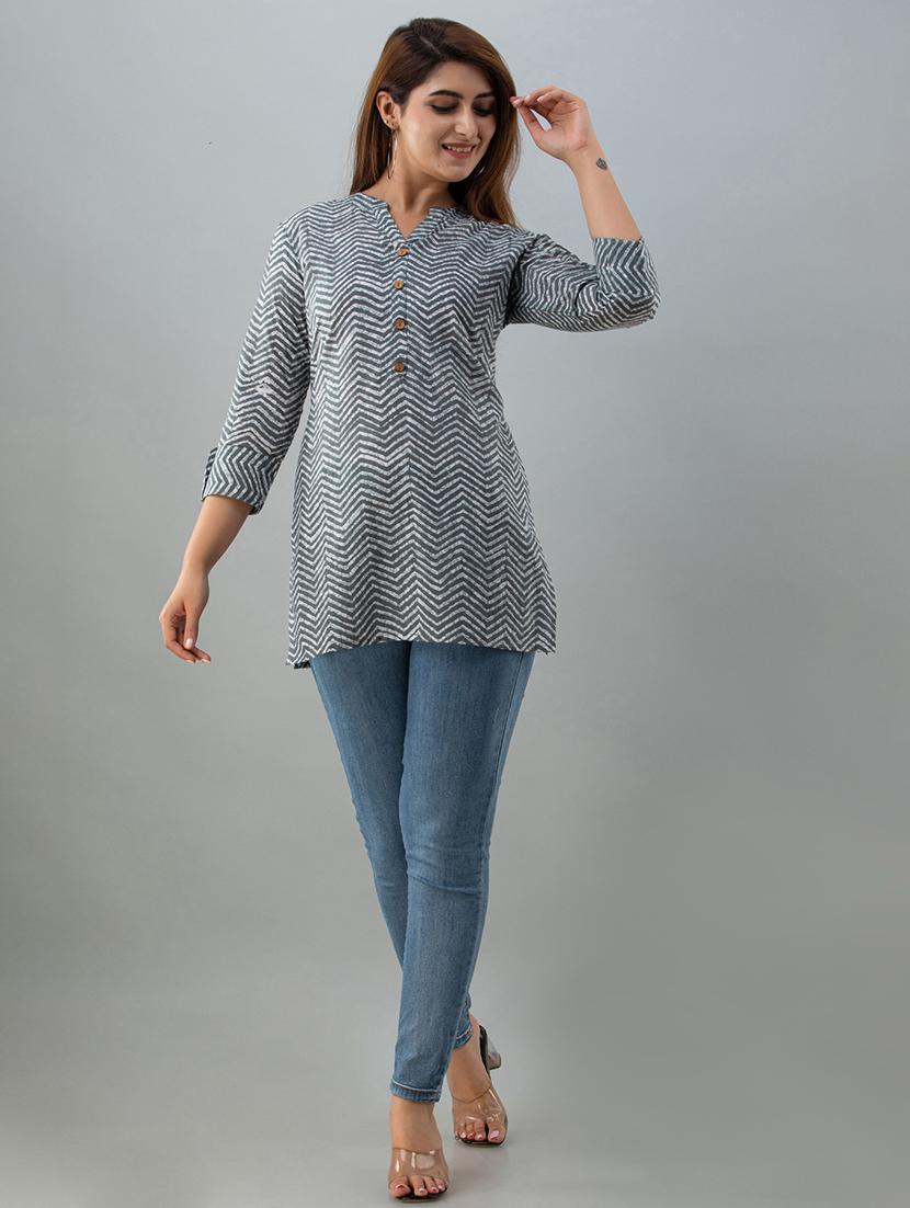 mandarin neck printed tunic - 17996935 - Zoom Image - 4