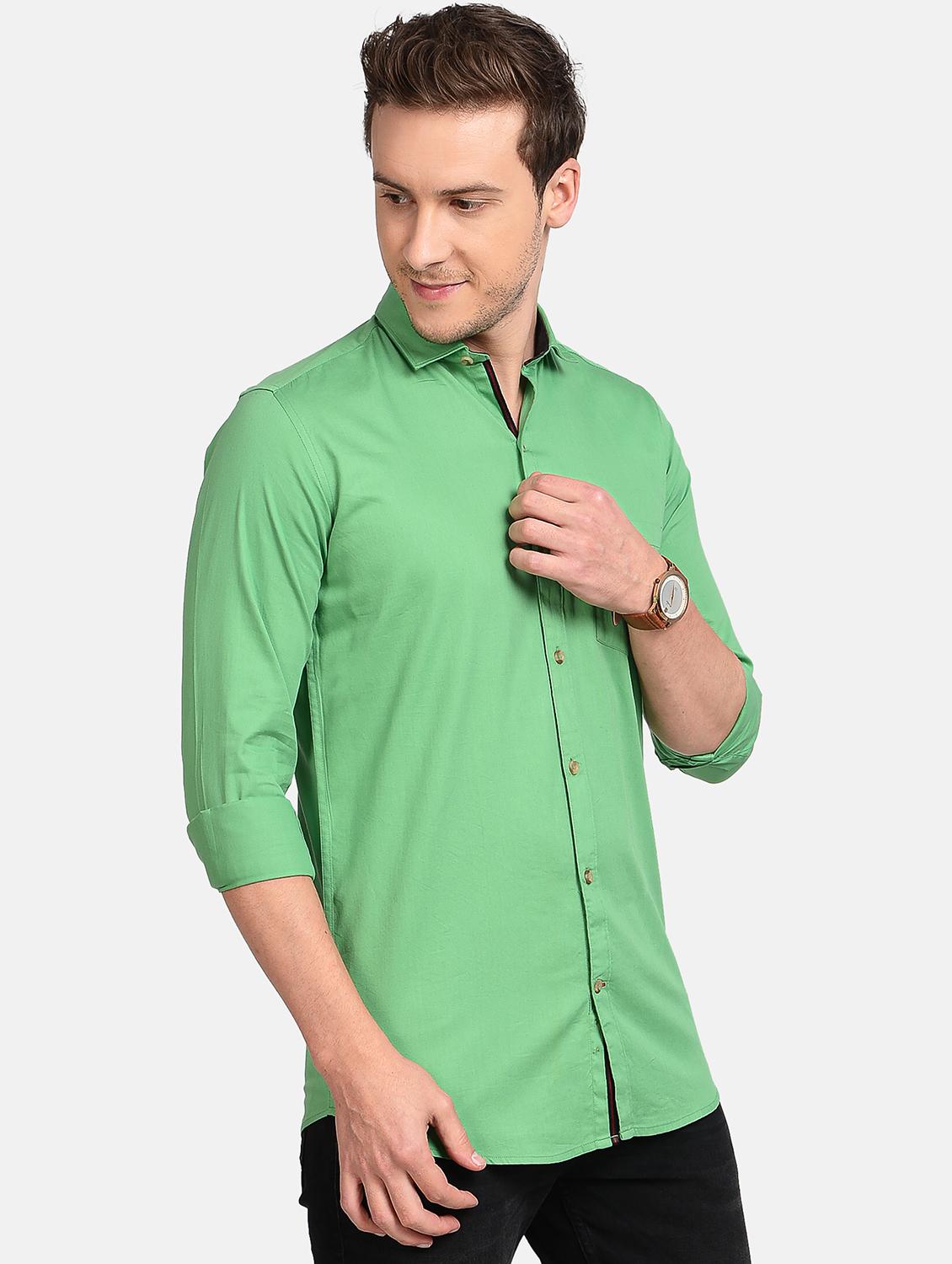 green solid casual shirt - 17997819 - Zoom Image - 3