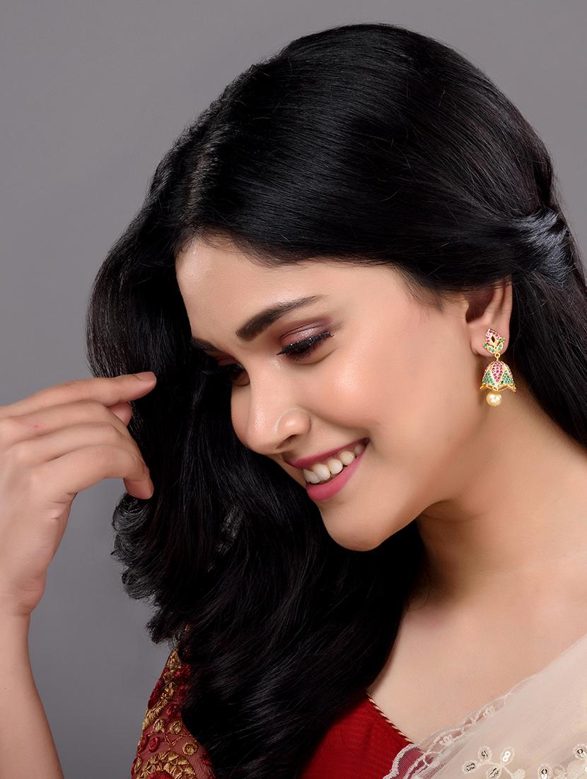 multi colored brass jhumka earring - 17997896 - Zoom Image - 2