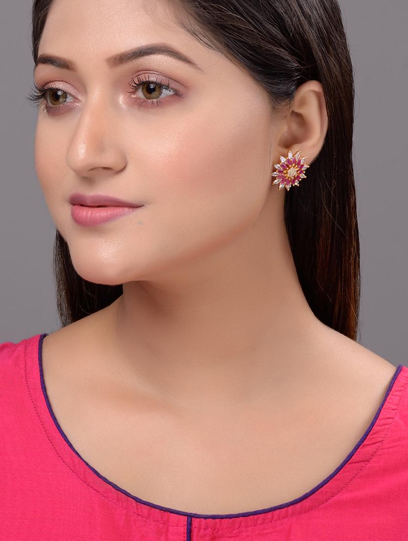 gold plated ornate floral stud earrings - 17997907 - Zoom Image - 2