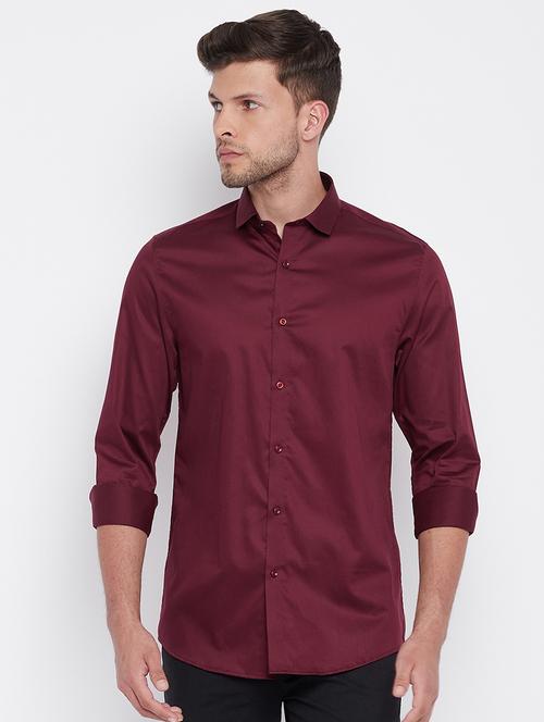 maroon solid casual shirt - 17997928 - Standard Image - 1